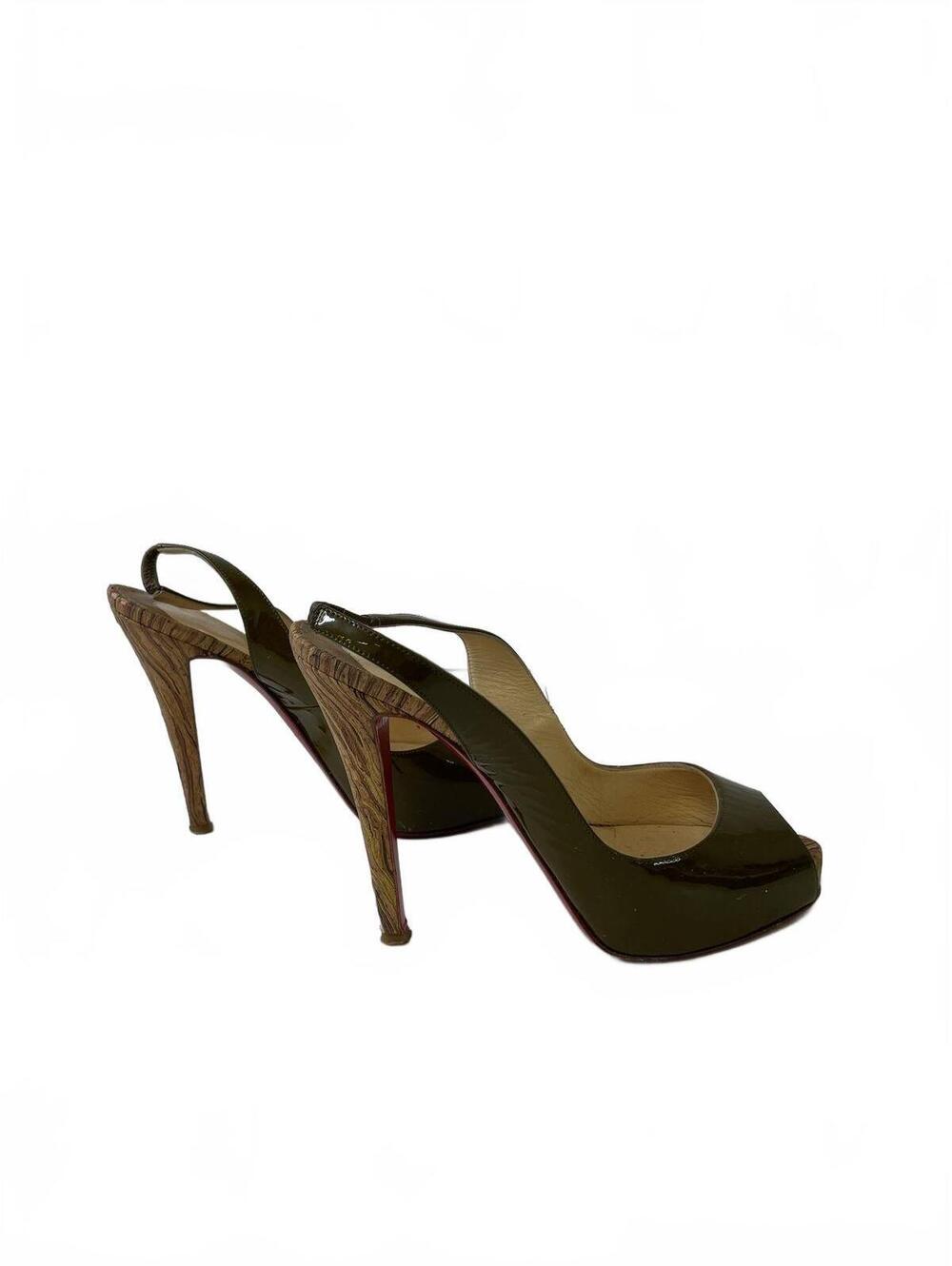 Christian Louboutin Size 36.5 (6 US) Olive Green Patent Leather Slingback Heels